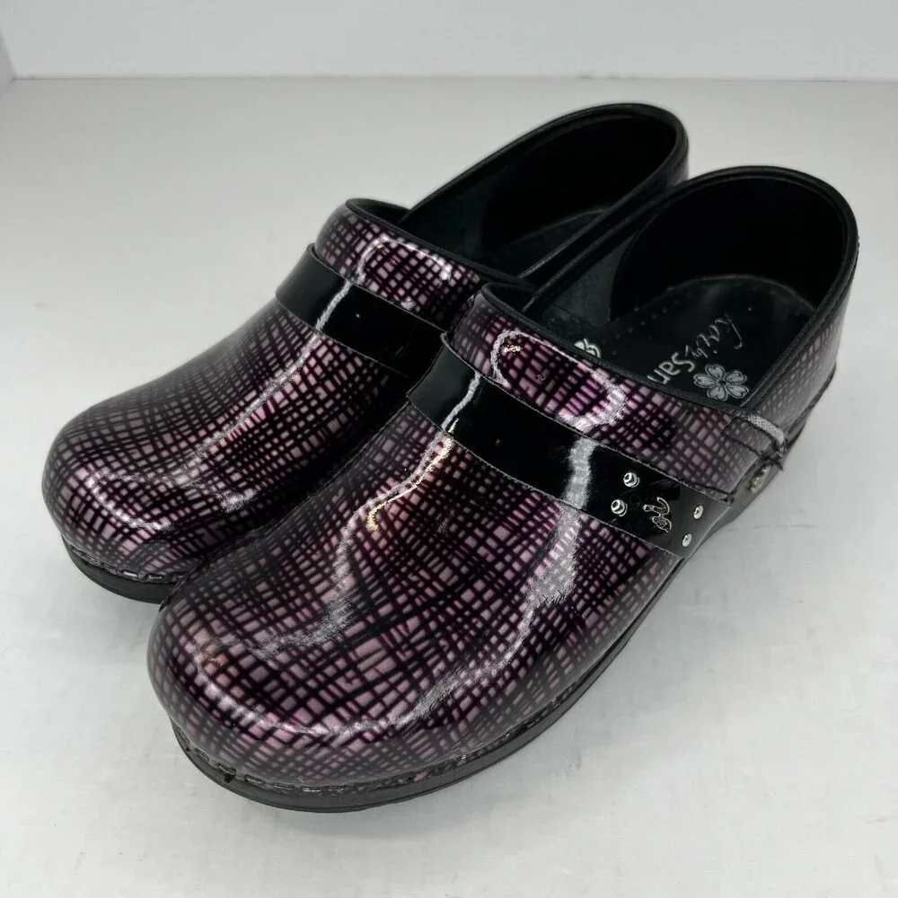 Koi by Sanita Womens Carol Purple Pinstripe Crosshatching Slip On Size 39 Mules